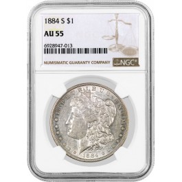 1884 S $1 Morgan Silver Dollar NGC AU55 About Uncirculated Key Date Coin