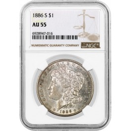 1886 S $1 Morgan Silver Dollar NGC AU55 About Uncirculated Key Date Coin #016