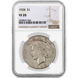 1928 $1 Silver Peace Dollar NGC VF20 Very Fine Key Date Coin