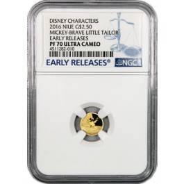 2016 $1 Niue Disney Characters Mickey Brave Little Tailor 0.5g .9999 Gold NGC PF70 UC ER