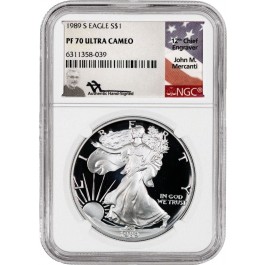 1989 S $1 Proof Silver American Eagle NGC PF70 UC John Mercanti