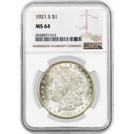 1921 S $1 Morgan Silver Dollar NGC MS64 Brilliant Uncirculated Key Date Coin