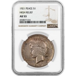 1921 High Relief $1 Silver Peace Dollar NGC AU53 About Uncirculated Key Date 