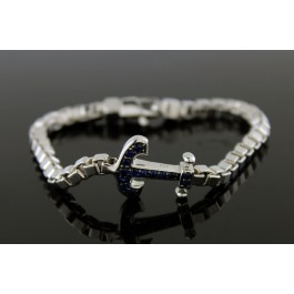 Effy Sterling Silver Blue Sapphire Anchor 5mm Box Chain Link Bracelet Size 7.75"