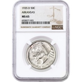 1935 D 50C Arkansas Centennial Commemorative Silver Half Dollar NGC MS65 Coin