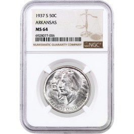 1937 S 50C Arkansas Centennial Commemorative Silver Half Dollar NGC MS64 Coin