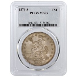 1876 S T$1 Trade Dollar Silver PCGS Mint State MS63 Uncirculated
