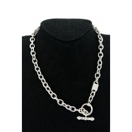 Signed Judith Ripka 925 Sterling Silver Oval Chain Link Toggle Necklace 18"