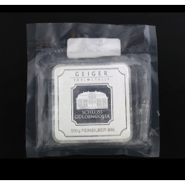Geiger Edelmetalle Original Square 1/2 Kilo 500 Gram 999 Fine Silver Bar