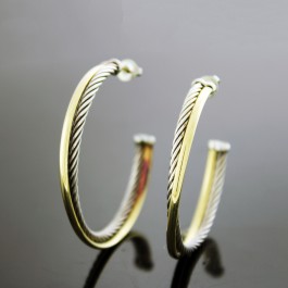 David Yurman Crossover 18k Gold Sterling Silver Extra Large 44mm Hoop Earrings