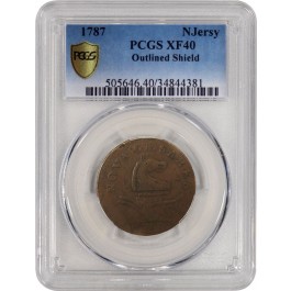 1787 New Jersey Outlined Shield No Sprig Above Plow Copper PCGS XF40