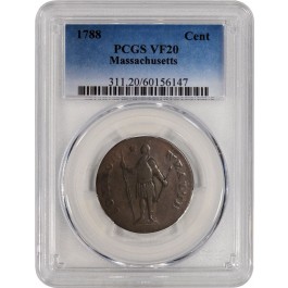1788 With Period 1C Massachusetts One Cent Copper PCGS VF20