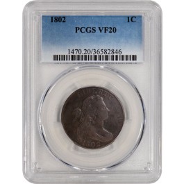 1802 1C Draped Bust Large Cent With Stems PCGS VF20 Circulated Coin