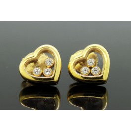 Chopard Floating Happy Diamonds 18k Yellow Gold Heart Stud Earrings