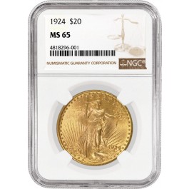 1924 $20 St Gaudens Double Eagle Gold NGC MS65 Brilliant Uncirculated Coin