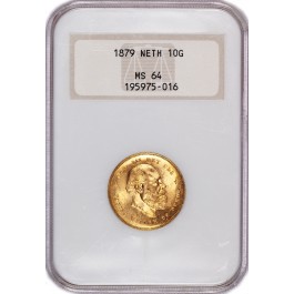 1879 10 Gulden Netherlands Willem III .1947 oz Gold NGC MS64 Gen 4.0 Old Fatty
