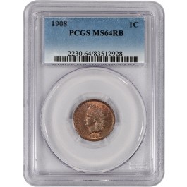 1908 1C Indian Head Cent PCGS MS64 RB Red Brown Brilliant Uncirculated Coin