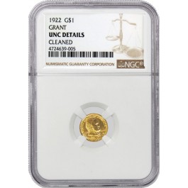 1922 No Star $1 Grant Memorial Commemorative Gold Dollar NGC UNC Details Cleaned