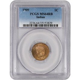 1909 1C Indian Head Cent PCGS MS64 RB Red Brown Brilliant Uncirculated Coin