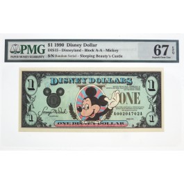1990 $1 Disney Dollar Disneyland Mickey Mouse Fr#DIS15 PMG Superb Gem UNC 67 EPQ
