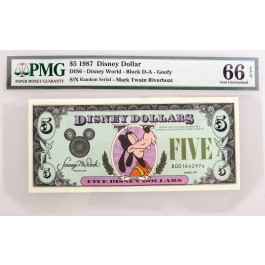 Series Of 1987 $5 Disney Dollar Disney World Goofy Fr#DIS6 PMG Gem UNC 66 EPQ