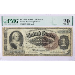 Series Of 1886 $1 Silver Certificate Martha Washington Fr#220 PMG VF20