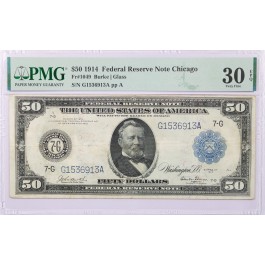 Series Of 1914 $50 Federal Reserve Note Chicago Illinois Fr#1049 PMG VF30 EPQ
