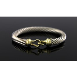 David Yurman 14k Gold Sterling Silver 7mm Cable Buckle Hook Cuff Bracelet 6.25"