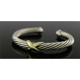 David Yurman X Classic Cable 14k Gold Sterling Silver 7mm Cuff Bracelet 6.25"