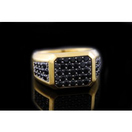 EFFY 14k Gold Plated Sterling Silver Pave Black Spinel Signet Ring Size 10