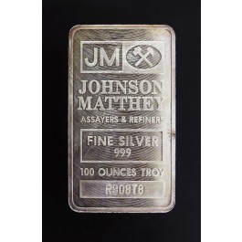 Johnson Matthey Crossed Hammers Repeating Logo Back 100oz 999 Silver Bar W/ Box