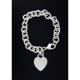 Tiffany & Co Sterling Silver Heart Tag Charm Oval Link Chain Bracelet Size 6.25"