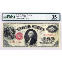 Series Of 1917 $1 Legal Tender Note Red Seal Sawhorse Fr#36 PMG Ch VF35 EPQ