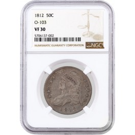1812 50C Capped Bust Silver Half Dollar O-103 NGC VF30 Very Fine Coin