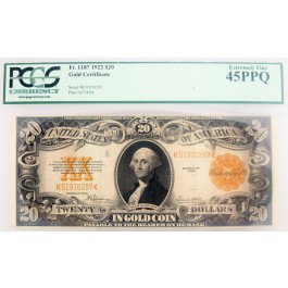 Series Of 1922 $20 Large Size Gold Certificate Note Fr#1187 PCGS XF45 PPQ