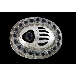 Zuni Navajo Native American Gary Nez Sterling Silver Bear Paw Concho Belt Buckle