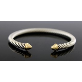 David Yurman Classic Cable 14k Gold Sterling Silver 5mm Cuff Bracelet size 6.5''