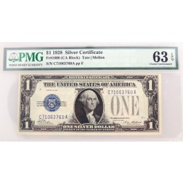 1928 $1 Silver Certificate Funny Back Fr#1600 (CA Block) PMG Choice UNC 63 EPQ
