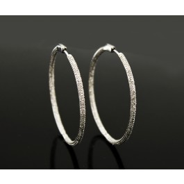 Pair Of EFFY Pave Classica 14k White Gold Diamond Inside Out 2" Hoop Earrings