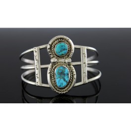 Old Pawn Navajo Native American Sterling Silver Turquoise Cuff Bracelet 6 1/4"