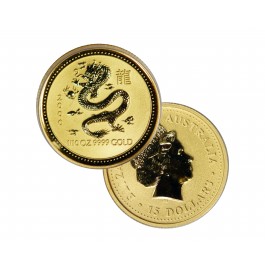 2000 $15 AUD Australia Lunar Year Of The Dragon 1/10 oz .9999 Gold Coin BU