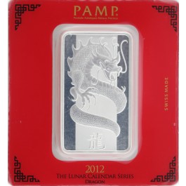2012 PAMP Suisse Lunar Calendar Series Dragon 100g .999 Fine Silver Bar