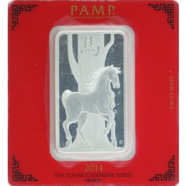 2014 PAMP Suisse Lunar Calendar Series Horse 100g .999 Fine Silver Bar
