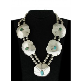 Old Pawn Navajo Native American Sterling Silver American Squash Blossom Necklace