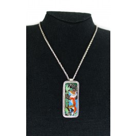 Vintage Gay Giannini Sterling Silver Cloisonne Enamel Fox Pendant Necklace 19"
