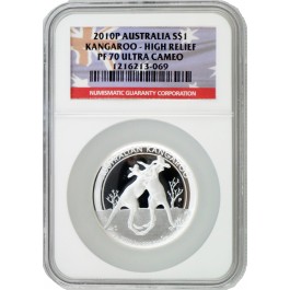 2010 P $1 AUD 1 oz .999 Silver Proof High Relief Kangaroo NGC PF70 Ultra Cameo