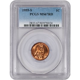 1955 S 1C Lincoln Wheat Cent PCGS MS67 RD Red Gem Uncirculated Coin