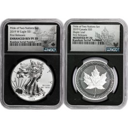 2019 Pride Of Two Nations 1 oz Silver American Eagle & Canadian Maple NGC PF70
