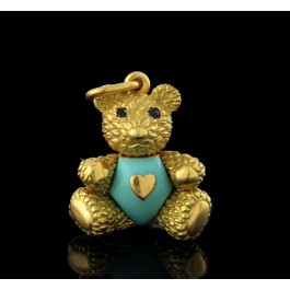 Robert Bruce Bielka 18k Gold Sapphire Turquoise Enamel Bear Charm Pendant