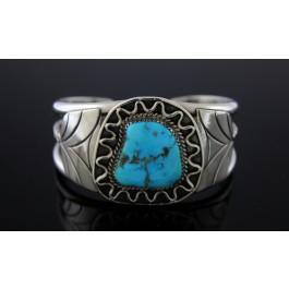 Zuni Navajo Native American Sterling Silver Turquoise Cuff Bracelet 6"